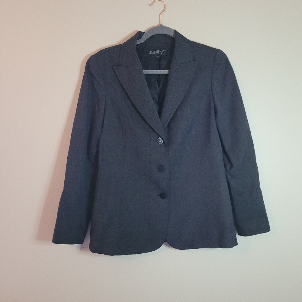 Lafayette 148 Petite Gray Wool 3 Button Blazer